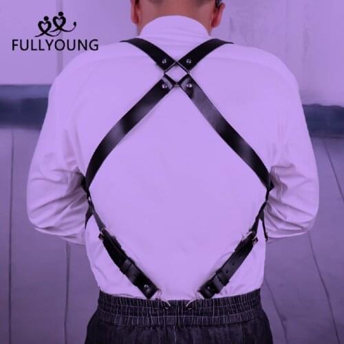 Fullyoung Men Leather Fetish Harness Belt Waist Garter Chest Strap Body Bondage Punk Flirting Muscle Curve Outline Adjustable