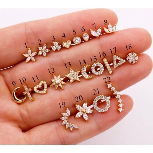 Fashion Cross Stars Flower Ear Bone Nails Piercing Earrings Creativity Multiple Style Stud Earrings For Women Jewelry Gift