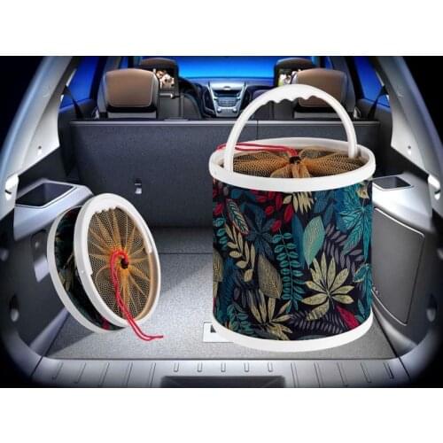 Car Storage Foldable Bucket Thickened Canvas Multifunctional Water Bucket with Anti-jumping Net For Outdoor Camping Bucket