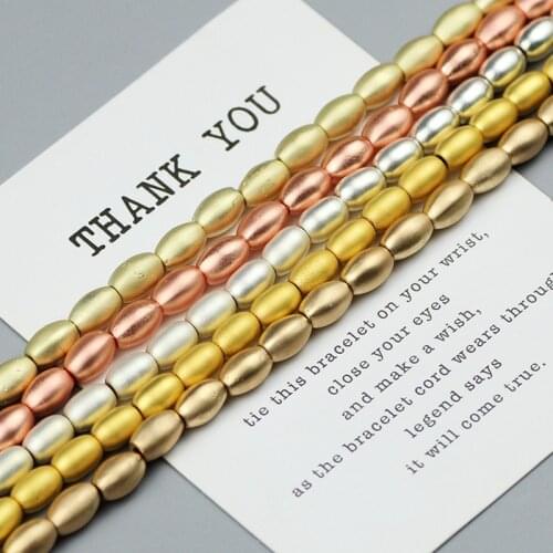 WLYeeS oval Dull Polish Matte Natural Stone Rice Shape Hematite Spacer Loose beads for Jewelry Making Bracelet Beaded DIY 15"