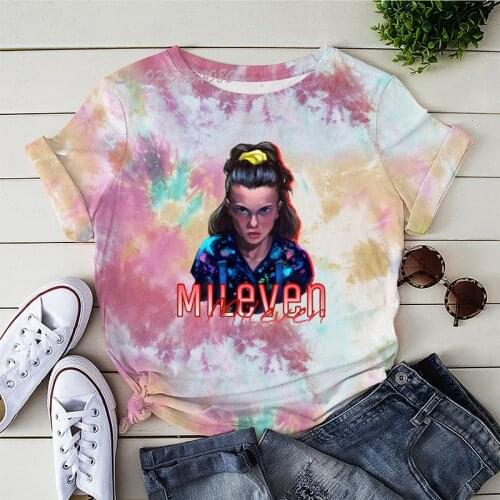 Funny Stranger Things T-shirt Female Girls Strange Weird Eleven Tops Womens T Shirts Cartoon Tie Dye Printed Harajuku Tshirt