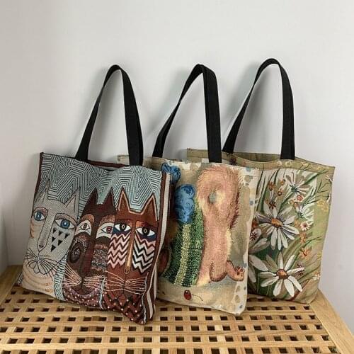 5 Styles Women Canvas Tote Bag Ladies Fashion Vintage Animal/Floral Shoulder Bag Large Capacity Handbag Shopping Bags