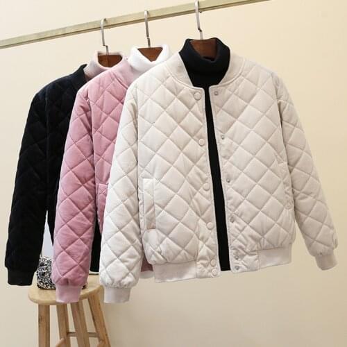 Womens short fashion gold velvet jacket loose padded coat baseball uniform womens single-breasted outer wear cotton jacket