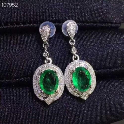 Fashion grace water 100% natural green emerald gem earrings Natural gemstone earrings S925 silver female party gift fine jewelry