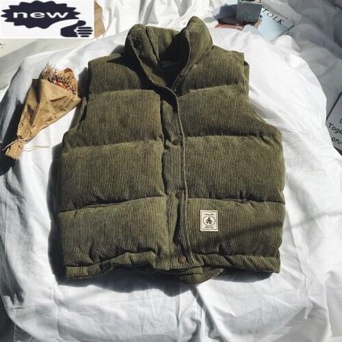 Vintage Fashion Winter Warm Mens Loose Corduroy Waistcoats Casual Big Size Single Breasted Stand Collar Male Sleeveless Vests