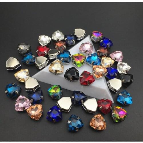 12mm 50pcs/pack Crystal Fat Triangle sew on claw Rhinestone in claw setting Glass Crystals Multi Colors Jewelry Making