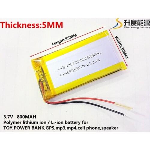 3.7V,800mAH,503055 PLIB; polymer lithium ion / Li-ion battery for GPS,mp3,mp4,mp5,dvd,,model toy