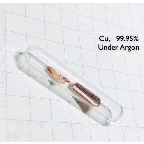 5 grams 99,95% Copper metal element 29 Cu pieces, in glass vial