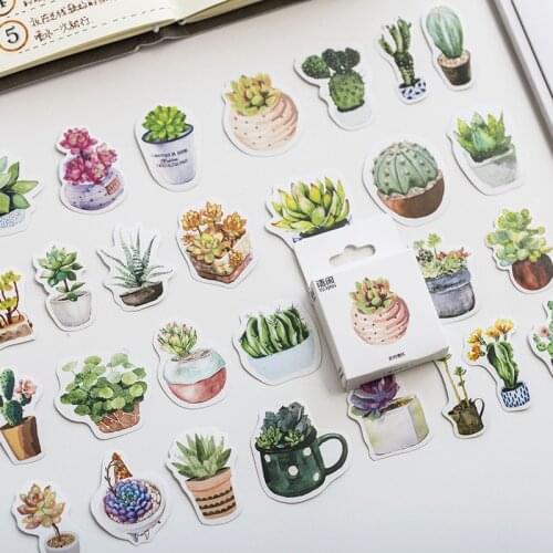 50 pcs /Pack Fresh Succulents Mini Adhesive Stickers Stick Label Decoration Stickers Student Office Supply