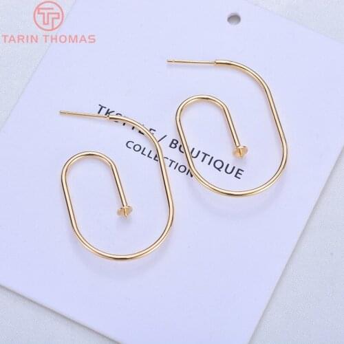 6PCS 38MM 24K Gold Color Plated Brass Bend Stud Earring Jewerly Making Diy Jewelry Findings Accessories