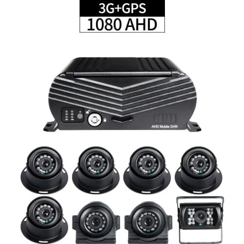 8CH 1080 Hard Disk Mobile DVR 3G Remote Viewing Realtime by PC/Phone GPS Track with 8pcs AHD 2.0MP Cameras for Semi-truck Bus