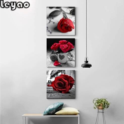 Diamond Painting 3 pcs Rose flower Poster Nordic Wall Pictures for Living Room Scandinavian Hallway Decoration Abstract Wall Art