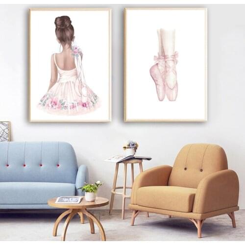 Ballet Dancer Wall Art Painting Cartoon Girl Canvas Poster Nursery Poster Nursery Decoration Nordic Wall Painting Art Poster