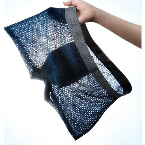Mens Underwear Boxers Ice Silk U Pouch Mens Mesh Panties Modal Breathable Long Boxer for Man Plus Transparent Long Lycra Pack