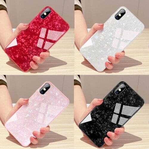 Bling Shell Tempered Glass Case For iPhone X XR XS MAX Silicone Frame Hard Back Cover Phone Case for iPhone XS XR funda