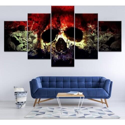 Canvas Painting Burning skull 5 Pieces Wall Art Painting Modular Wallpapers Poster Print for living room Home Decor