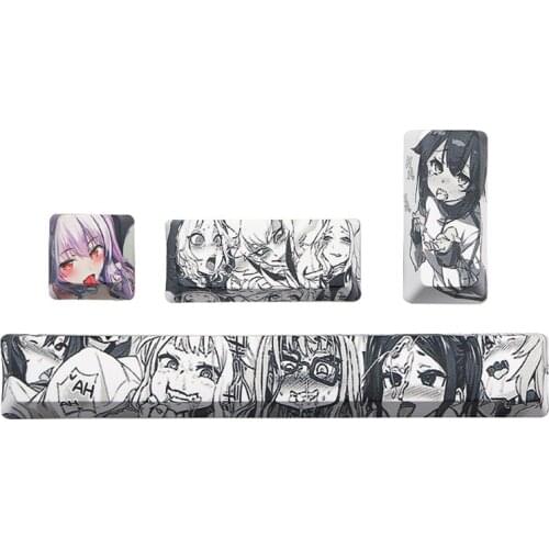 4Pcs Japanese Anime PBT Space Keycaps Ahegao Keycaps 6.25U ESC Spacebar For Mechanical Keyboard Switches Keycaps
