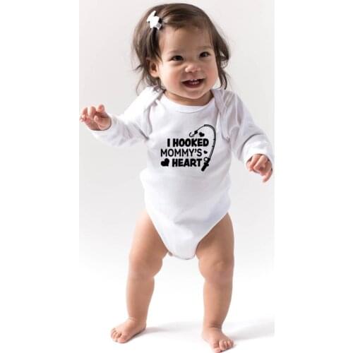 Infant Bodysuit I Hooked Mommys Heart Print Newborn Baby Funny Clothes Toddler Boy Girl Long Sleeve Bodysuits Clothes