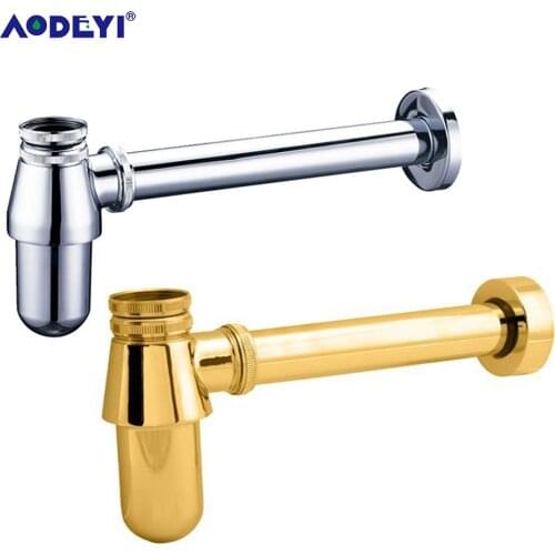 Gold Brass Basin Bottle Trap , P-Trap,Waste Drain, Basin Mixer Waste Pipe Bottle Waste Trap Drain Kit - P TRAP