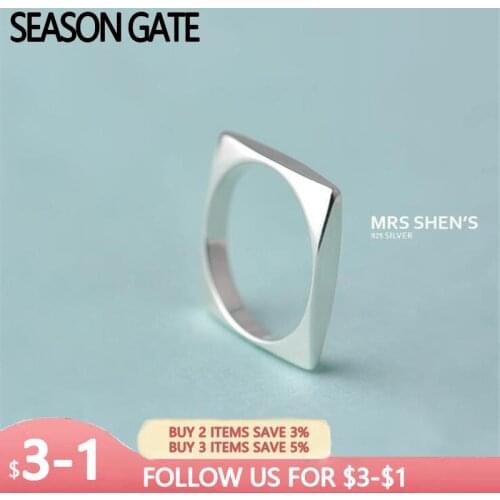 Minimalist Geometric Inner Circle Outer Square Open Rings for Women Creative Jewelry 925 Sterling Silver Mujer Anillos SR352