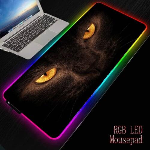 MRGBEST Animal Black Cat Gaming RGB Large Mouse Pad Gamer with Wireless Charging Desk Mat Mouse Pad Led Backlight Mousepad