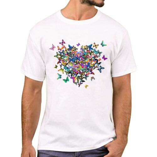 TEEHUB Beauty Heart Men T-Shirt Colorful Butterflies Heart Printed T Shirts Short Sleeve O-Neck Casual Tshirts Funny Tee