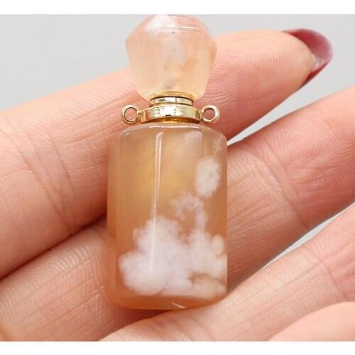 Natural Stone Essential Oil Diffuser Pendants Charms Cherry Blossom Agates Perfume Bottle Necklace Accessories Gift Size 15x35mm