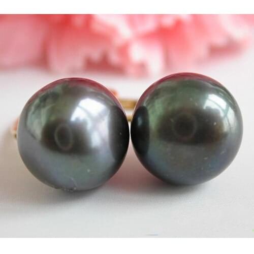New Arrival Favorite Natural Pearl Earrings 12MM Black Oblate Round Freshwater Pearl Drop Earring Classic Women Fine Jewelry