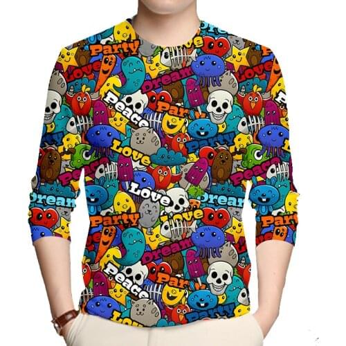 OGKB Street Style 3D Funny Print Long-sleeve T Shirts Hipster Casual Anime Graffiti Shirt Women Hip Hop Streetwear Dropshipping