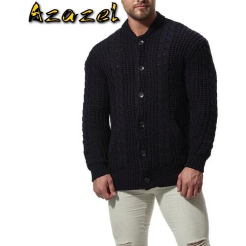 2020 Autumn Casual Mens Sweater Stand collar cardigan Slim Fit Knittwear Mens Sweaters Europ Pullovers Men Solid Color Pullover