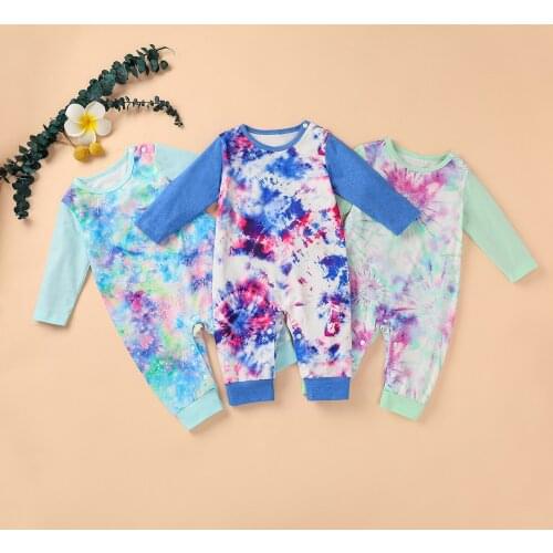 Autumn Winter Baby Girl Clothes Long Sleeve Tie Dye Colorful Patchwork Newborn Baby Romper Comfortable Pajamas Baby Boy Clothes