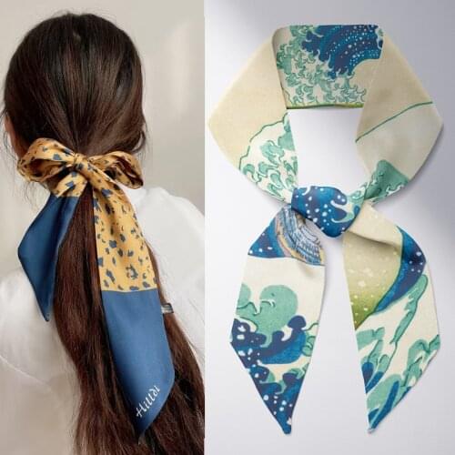 2021 New Skinny Hair Scarf for Women Print Neck Tie Female Handle Bag Wrist Ribbon Foulard Headkerchief Small Bandana Echarpe