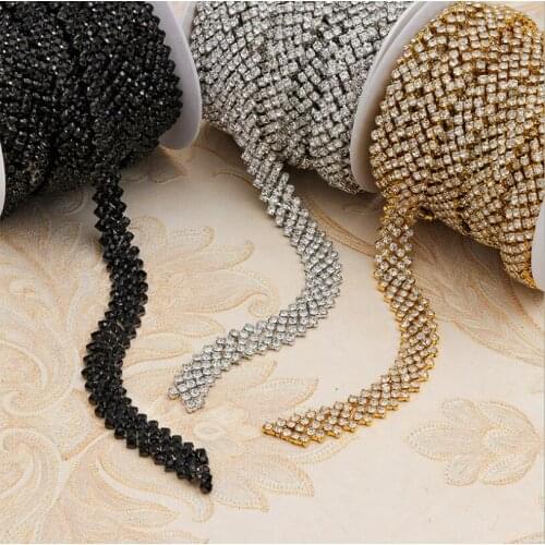 9Yards 1.5cm Width Crystal Rhinestone Trim Sparkling Diamond Rhinestones Bling Ribbon Black Decorative Banding Belt Clear Stones