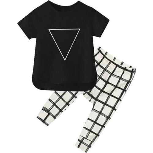 Retail New Fashion Europen and American Style Baby Boys Girl Short-sleeve Triangle Print Clothing Set 0-24Month Kids Suit