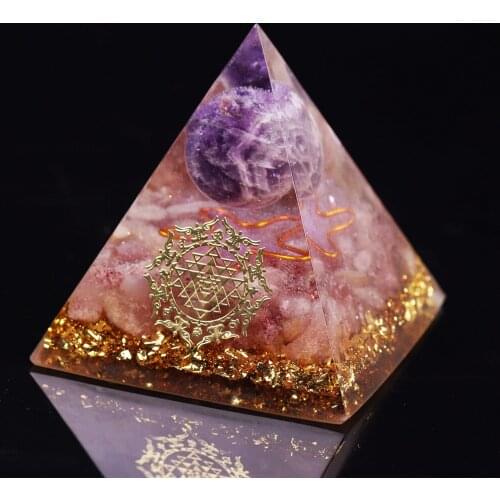 Handmade Amethyst Crystal Sphere Orgonite Pyramid Strawberry Crystal Reiki Chakra Energy Orgone Collection Emf Protection