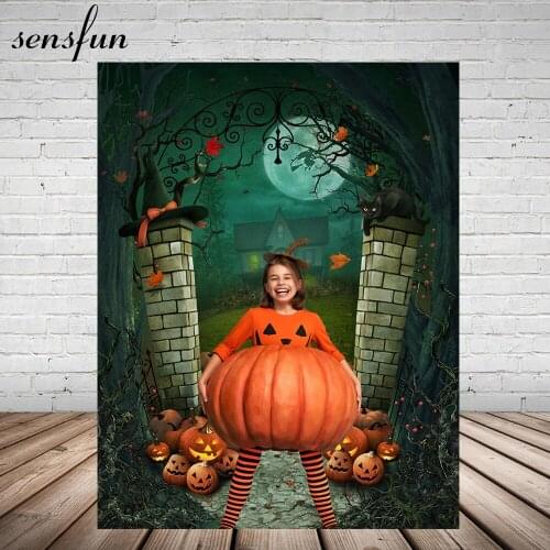 Sensfun Halloween Day Photography Backgrounds Moon Night Pumpkin Lantern Backdrops For Photo Studio Custom Photo Photocall