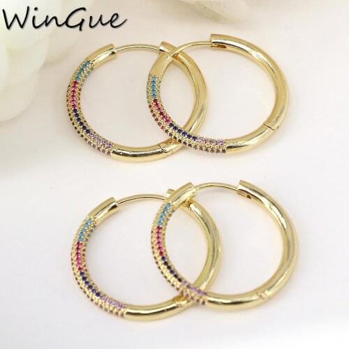 Minimalist CZ Crystal Earrings For Women Gold Round Circle Rainbow Cubic Zircon Trendy Hoop Earrings Brincos Jewelry Pendientes