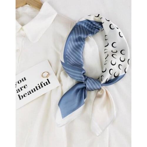 70x70cm Women Multifunction Polyester Silk Scarf Elegant Moon Geometric Pattern Casual Satin Small Square Wraps Scarves Shawl