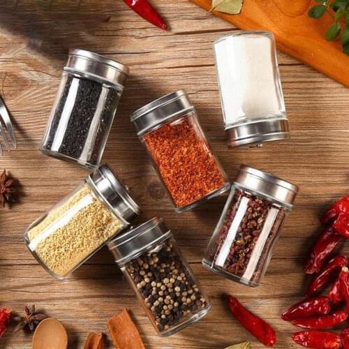 Glass Seasoning Bottle Stainless Steel Rotary Cap Coffee Sugar Bean Sealed Jar Spice Pepper Sealed Bottle Kitchen BBQ Set