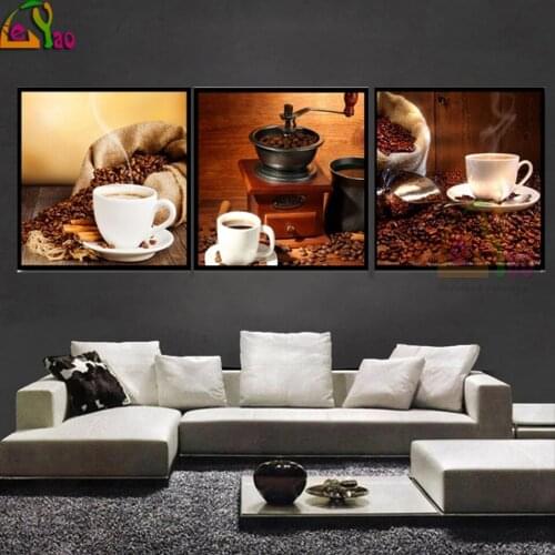 Triptych Coffee Square/Round Diamond Embroidery Mosaic Handicraft 5d Diy Diamond Painting Cross Stitch Kits Kitchen Home Decor