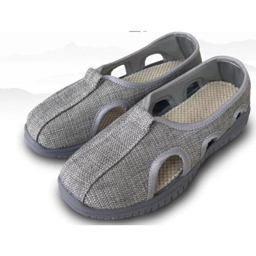 Unisex gray hemp vampsix holes shaolin buddhist monk shoes antiskid soles lay meditation shoes lohan/arhat sandals
