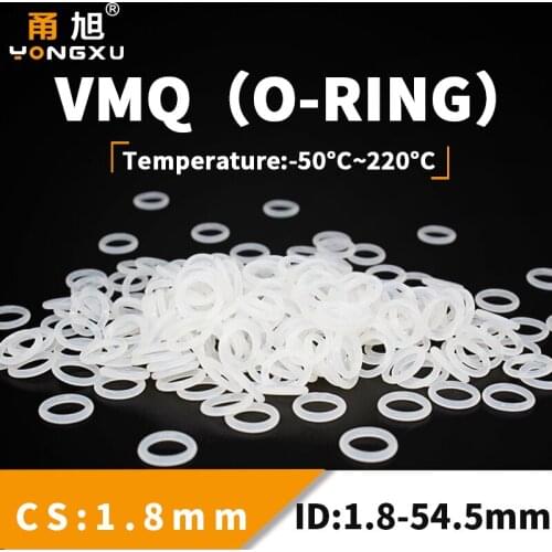 VMQ O Ring Seal Gasket Thickness CS1.8mm ID1.8-50mm Silicone Rubber Ring Insulation Waterproof Washer Non-toxi White Assortment