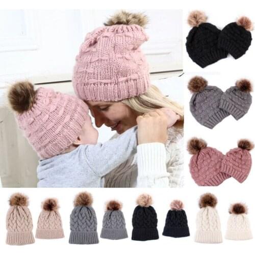 Mom And Baby Knitting Keep Warm Hat Family Matching Look Winter Hat Mother And Child Baby Warm Winter Knit Beanie Hat Caps