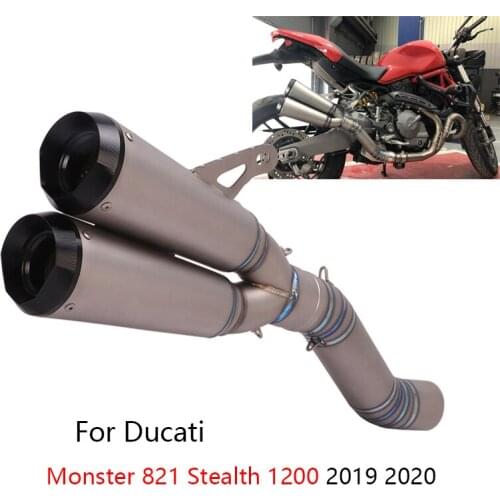 Titanium Alloy Slip-on Exhaust for Ducati Monster 1200 821 2019 2020 Motorcycle Dual-out Muffler Escape Mid Tube No DB Killer