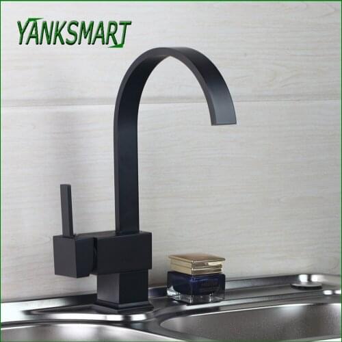 YANKSMART 360 Swivel Matte Black Kitchen Faucets Basin Sink Deck Mounted Single Handle Stream Faucet Hot And Cold Water Tap