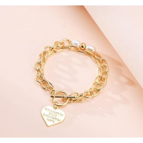 ORNAPEADIA Jewelry Bracelet for Women Wholesale Pearl Alloy Neutral Chain Ot Buckle Love Letter Pendant Bracelet Egirl Jewelry