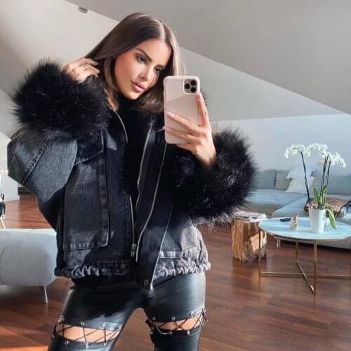 2020 Denim Parka Winter Jacket Women Real Fox Fur Collar Cuffs Coat Natural Rabbit Lining Warm Outerwear Streetwear Removable