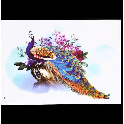 1 Piece Long Lasting Women Men Decal Elegant Peacock Colorful Feather Tattoo Sticker Design HB539 Temporary Tattoo Sexy Body Art