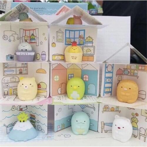 10Pcs Anime Action Figure Silicone Sumikko Gurashi Corner Biological Garage Kit Model House Of Cards Doll Car Decor Jenga Boxed