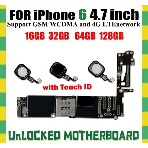 100% Tested Motherboard for iphone 6 unlocked Logic boards With / without fringerprint for iphone 6 Mainboard replace plate